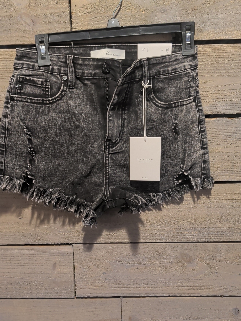 KanCan Black Washed Distressed Denim Shorts